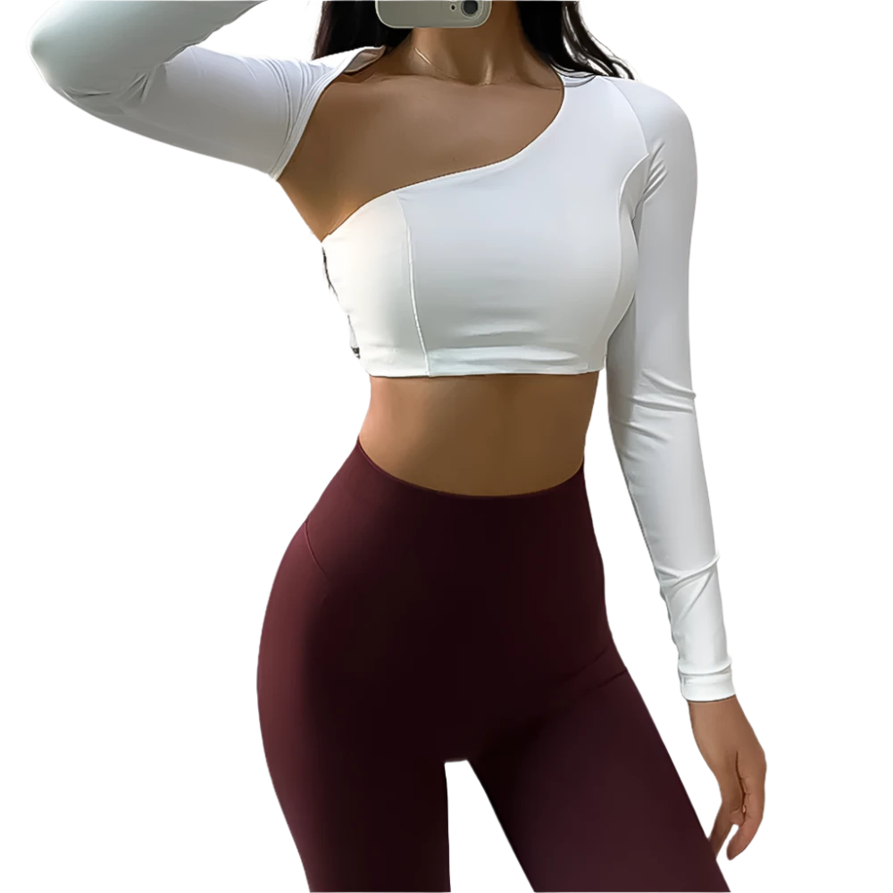 Half Shoulder Long Sleeve Sports Bra