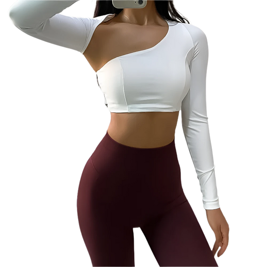 Half Shoulder Long Sleeve Sports Bra