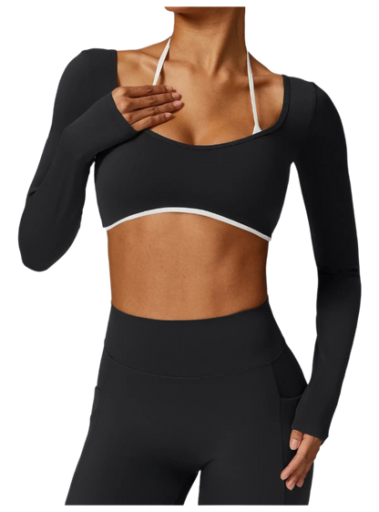 Shoulder Strap Long Sleeve Sports Bra